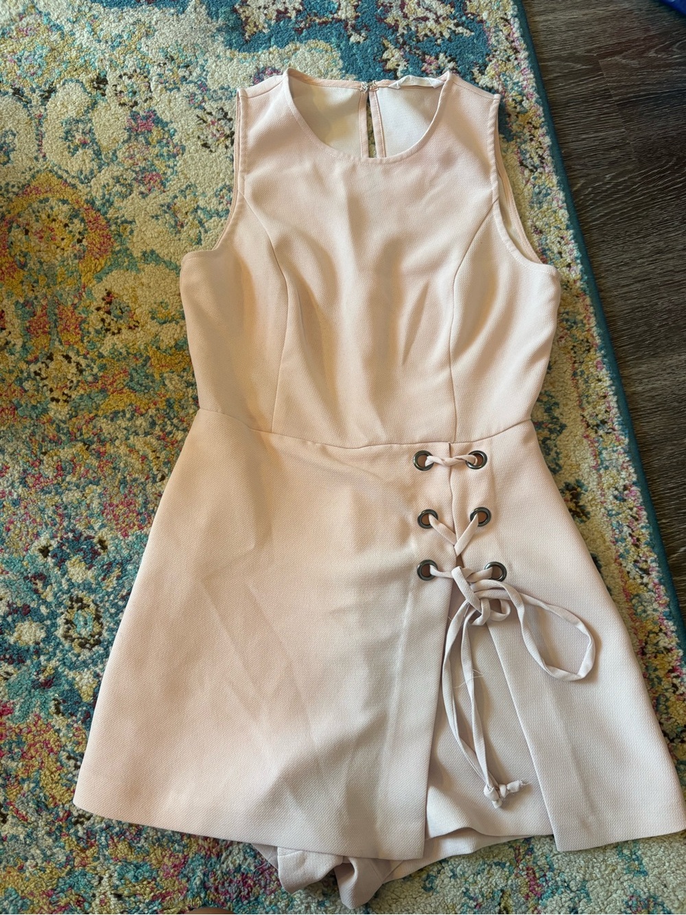 BCBGeneration Blush Pink Lace-Up Waist Mini Dress